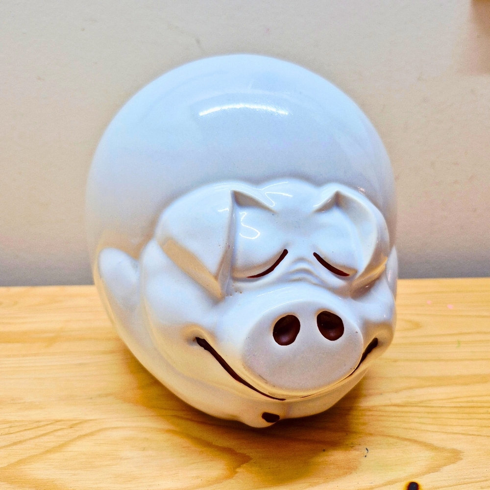 Vintage McCoy Pottery "Quigley" Sleeping Pig Cookie Jar – White Ceramic, 1970s